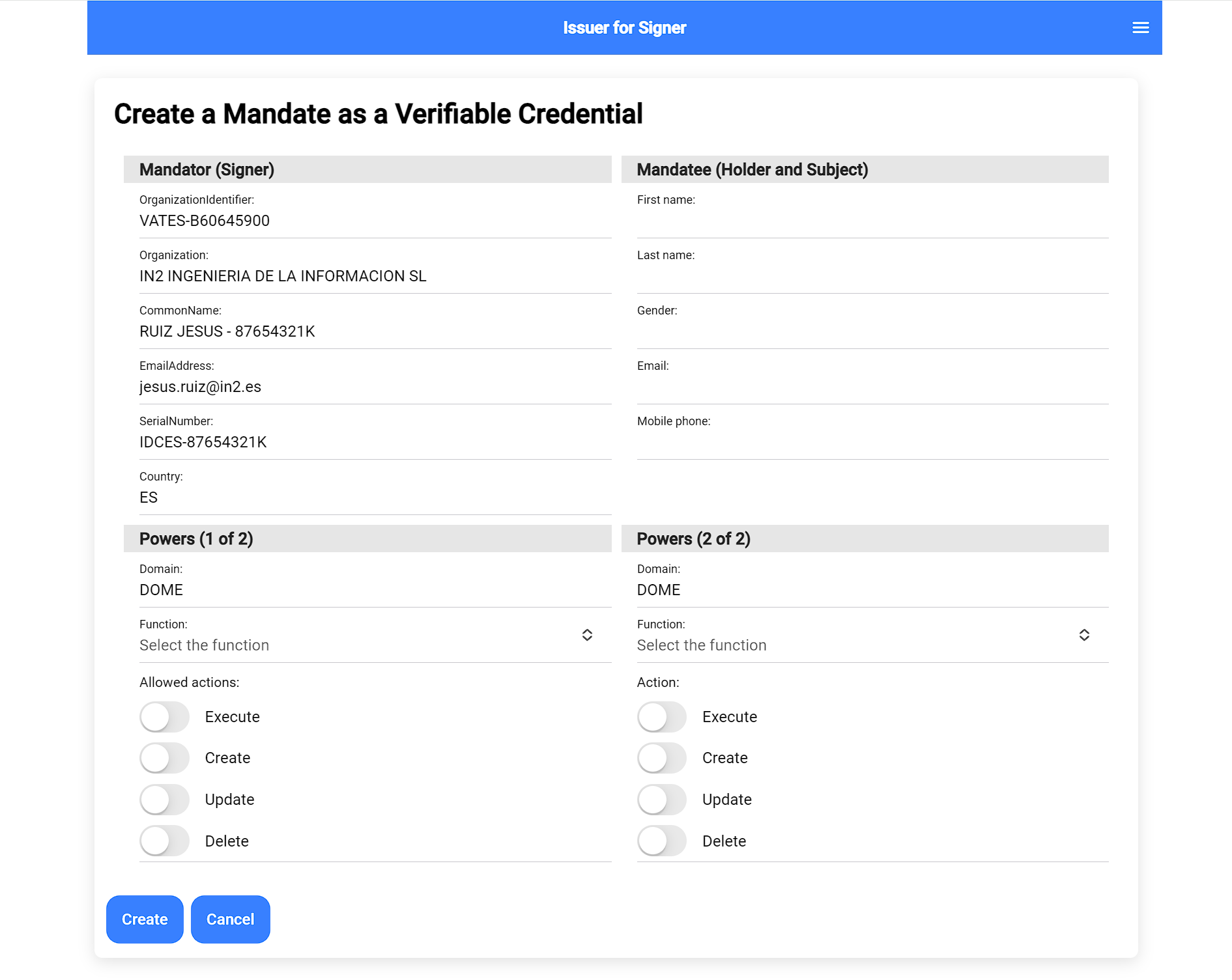 LEARCredential form