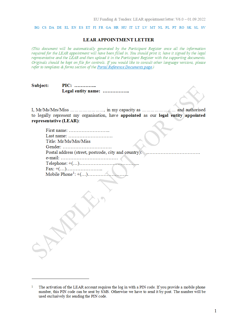 LEAR subject identification data.